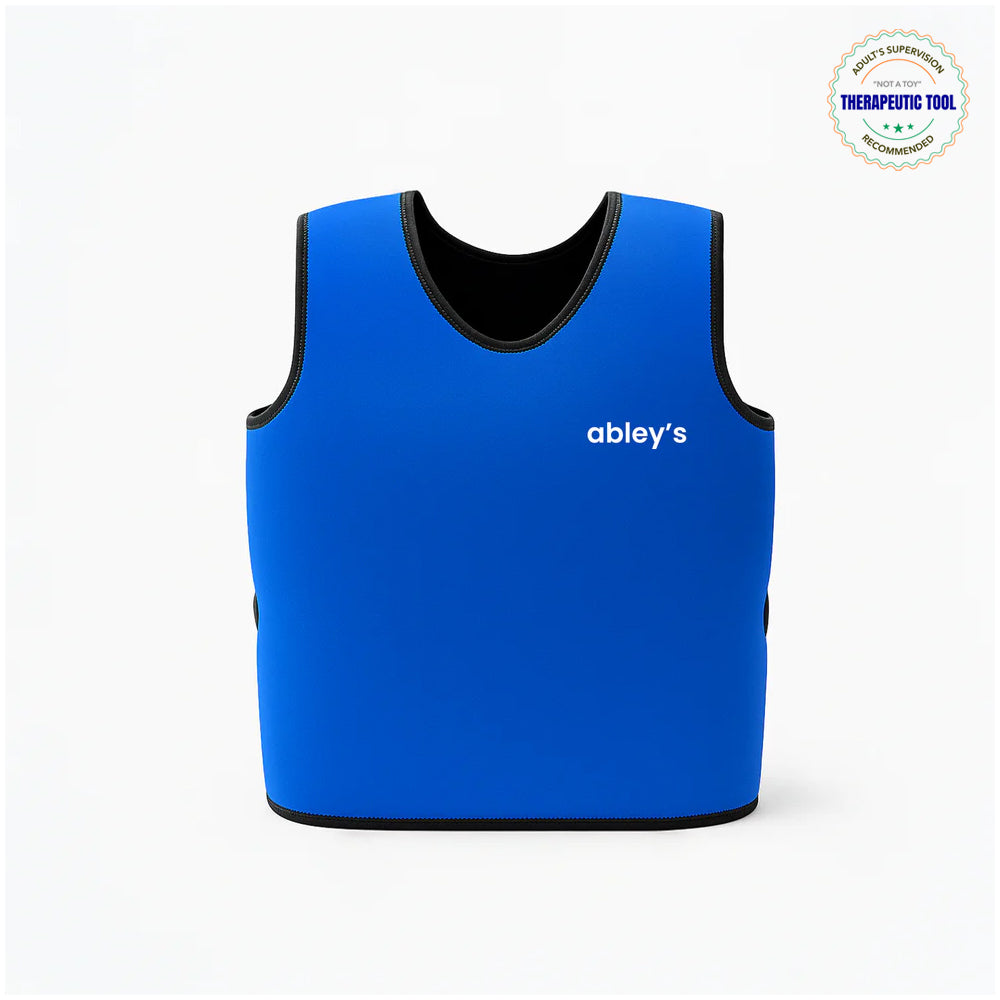 Ableys blue compression vest for sensory needs with soft neoprene design for calming pressure