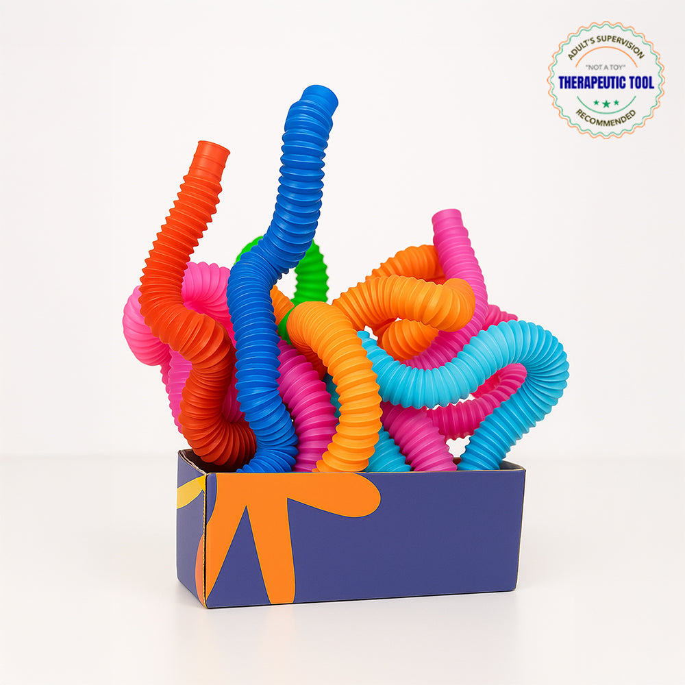 Ableys colorful fidget pop tubes 5 pack in a blue box assorted bendable sensory tubes for kids