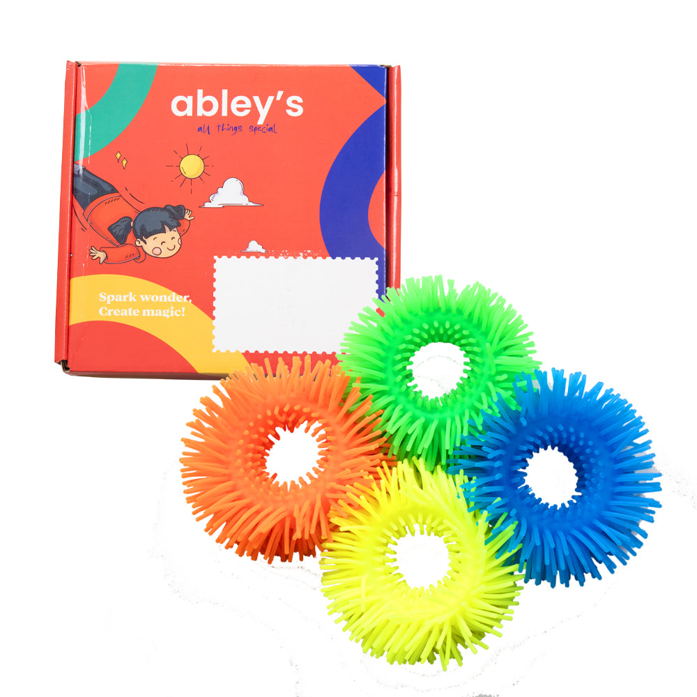 Ableys colorful spiky tactile rings with packaging fuzzy sensory bracelets for kids set of four
