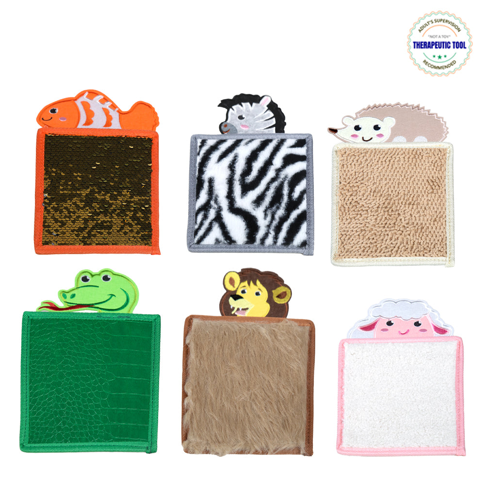 Ableys sensory mat for kids set of six animal tactile squares with varied textures for sensory play