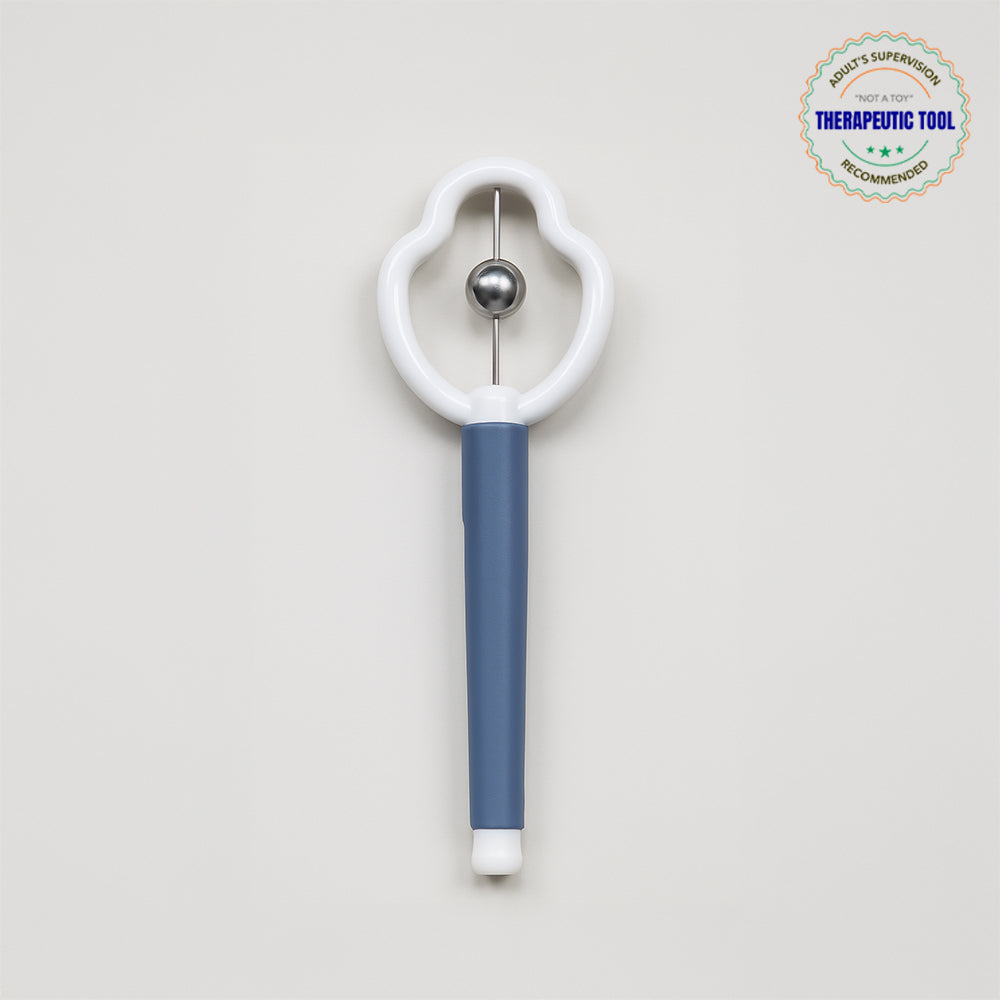 Ableys oral motor tool for speech therapy blue handle white ring with stainless steel ball for tongue and lip exercises
