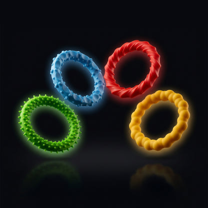 Sensory Silicone Stretchy Bracelets 4-Pack of Multi-Color Textured Rings for Fidgeting & Chewing