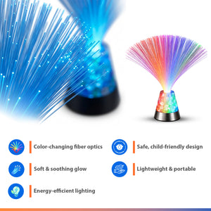 Calming Fiber Optic Sensory Lamp – Color-Changing Light with Crystal Base – LED Night Light for Kids