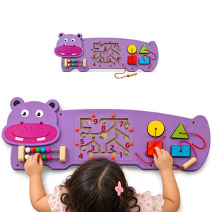 Hippo Wooden Busy Board Wall Panel for Kids – Sensory Montessori Activity Board (89 x 30 cm)
