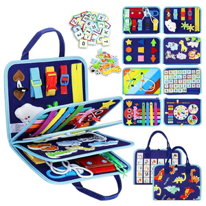 Abley's Educational Busy Board for Toddlers, 5 Pages Activity Book with Letters, Numbers, Shapes, Animals, Learning Board Set, Early Development Toy, Navy Blue