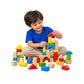 Wooden Building Blocks for Kids – Colorful & Natural Block Set with Wooden Storage Tray for Creative Play (38 x 30 cm)