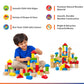 Wooden Building Blocks for Kids – Colorful & Natural Block Set with Wooden Storage Tray for Creative Play (38 x 30 cm)