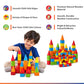Rainbow Castle Building Blocks Set – 6-Color Wooden Cones, Cubes, Cylinders & Roof Pieces with Storage Tray (28 x 52 cm)