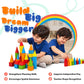 Rainbow Castle Building Blocks Set – 6-Color Wooden Cones, Cubes, Cylinders & Roof Pieces with Storage Tray (28 x 52 cm)
