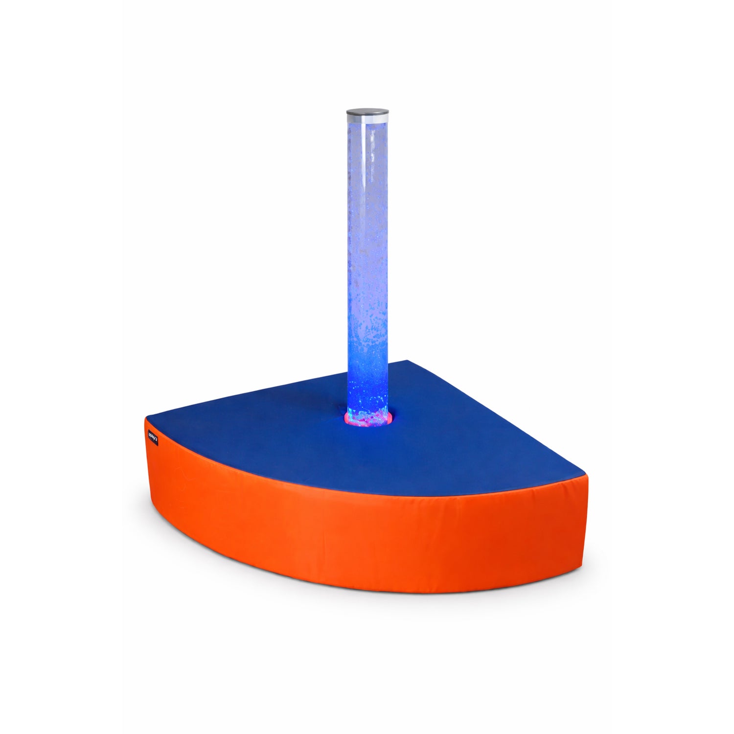 A calming sensory bubble tube integrated into a soft-padded corner seat for interactive visual and tactile stimulation.