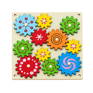 Interactive Gear Board for Kids – Wooden Spinning Gear Toy with 11 Colorful Gears & Easy-Grip Knobs (28 x 28 cm)