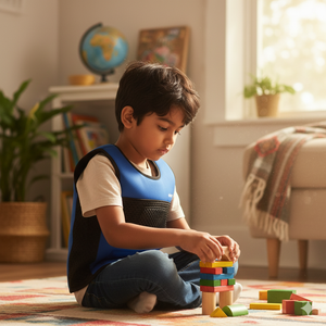 Abley's Weighted Compression Vest for Kids | 2lb and 3lb Removable Weights | Deep Pressure Sensory Vest for Autism ADHD | Blue