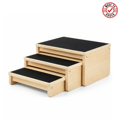 Premium 3-Piece Nesting Wooden Jumping Stools Set with Anti-Slip Safety Grip for Plyometrics and Training