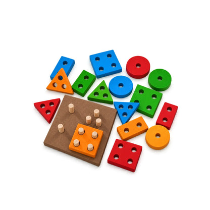Wooden Shape Sorter for Kids – Round Rainbow Stacker with 7 Colorful Shapes for Color, Shape & Sorting Play (18 cm)
