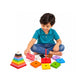 Rainbow Square Stacker Pyramid with 10 Colorful Stacking Plates & Center Peg for Color and Size Learning (10.5 x 15.5 cm)| Wooden Toys for Kids