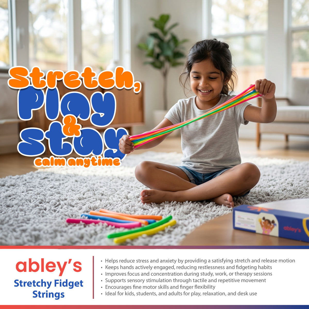 Stretchy stretchy fidget strings for anxiety relief - Non-Toxic | Abley's