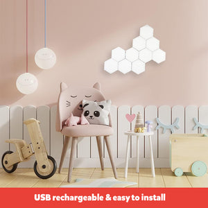Hexagon Touch-Activated Wall Lights – USB Rechargeable Modular LED Panels for Sensory Rooms | Set of 6