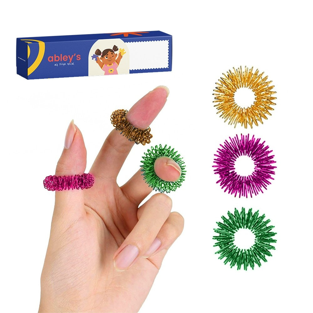 Spiky Acupressure Rings for Fingers – Set of 6- Fidget Massage Rings for Focus & Tactile Stimulation