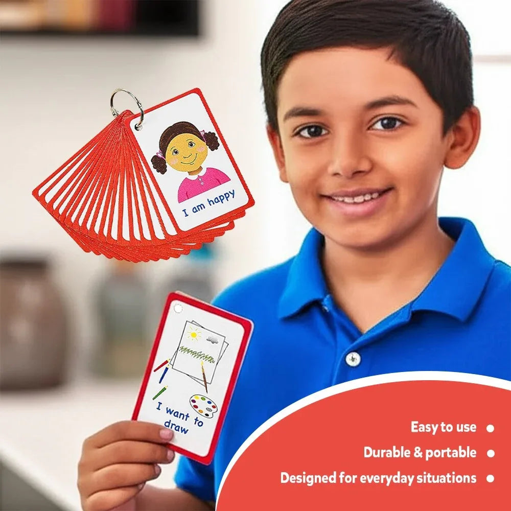 Small Visual Card Visual Communication Cards for Kids – 32 Durable Flashcards with Keyri