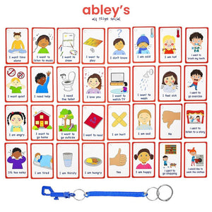 Visual Communication Cards for Kids – 32 Durable Flashcards with Keyring for Expressing Needs & Emotions
