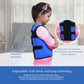 Ableys blue adjustable compression vest for sensory needs worn by a child showing hook and loop fastening
