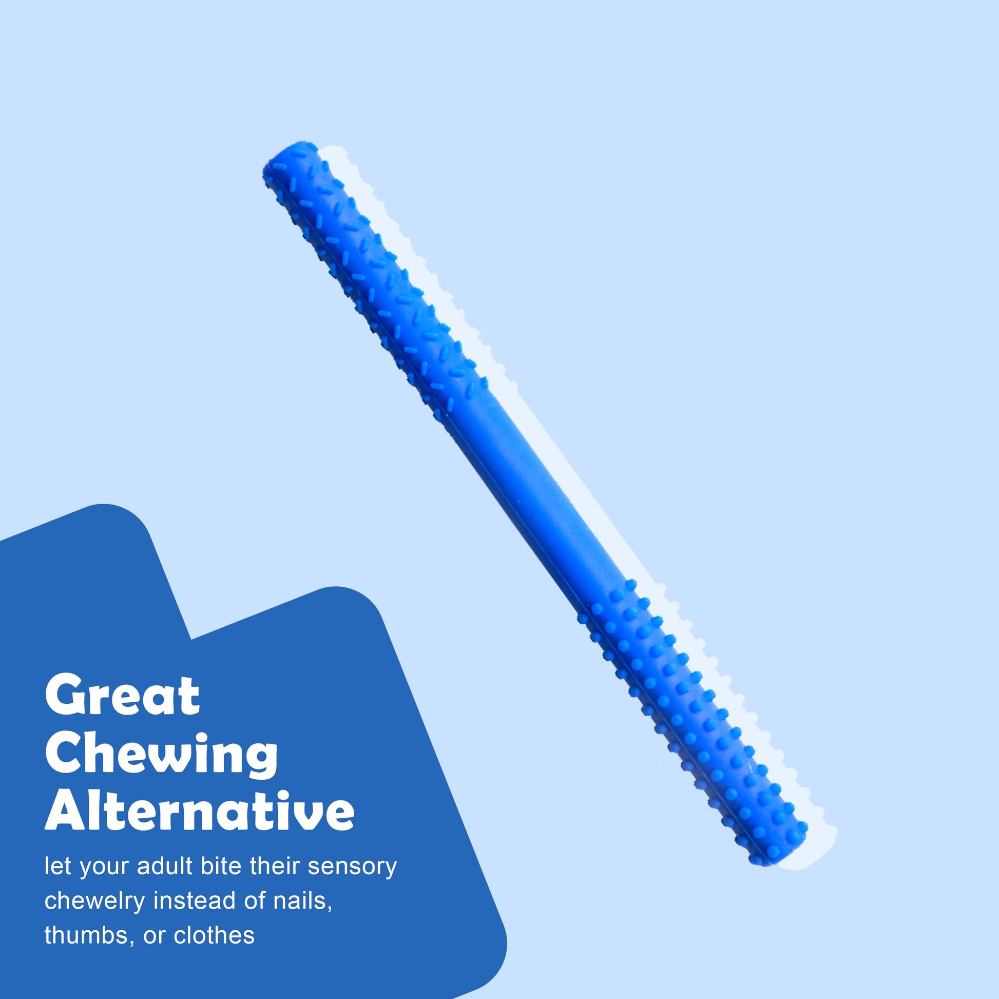 Ableys blue dual-textured chew tube for sensory needs with ridged and bumpy surfaces for oral sensory input