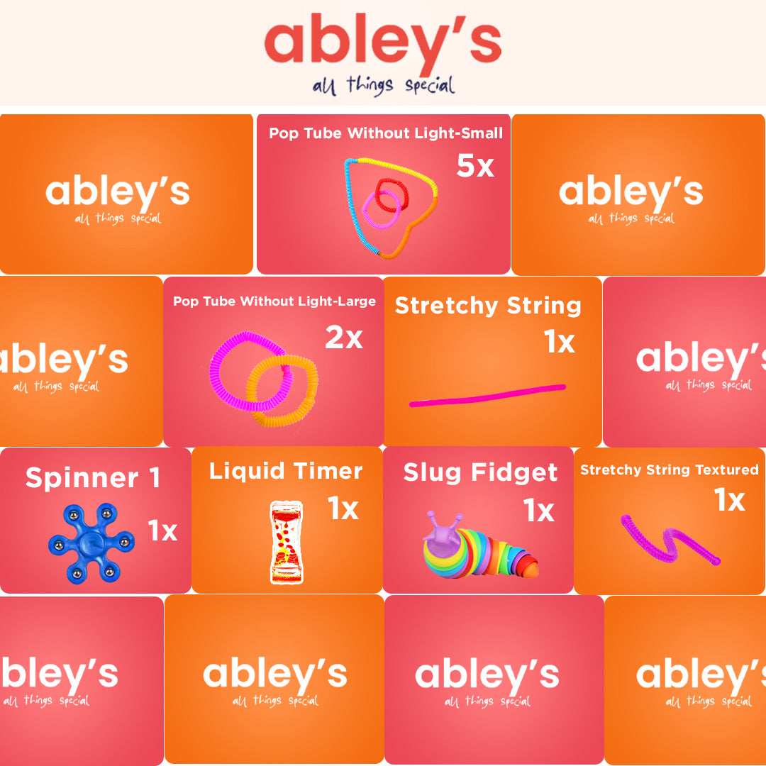 Ableys sensory fidget box with pop tubes stretchy string spinner liquid timer and slug fidget fidget box for anxiety and focus
