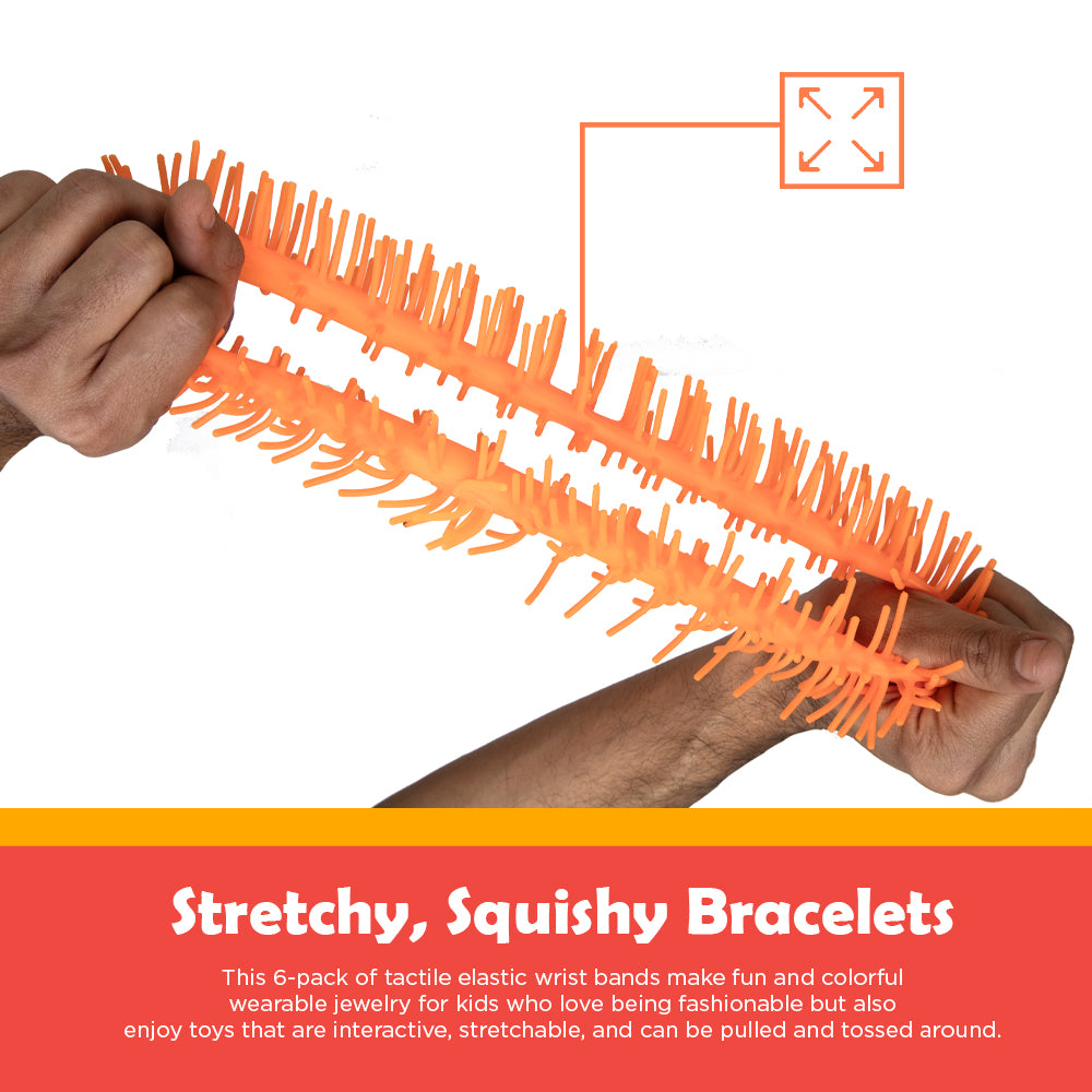 Ableys orange stretchy squishy fuzzy sensory bracelets for kids being pulled and stretched