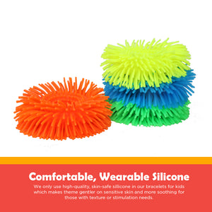 Ableys colorful silicone bracelet stack in orange green blue yellow fuzzy sensory bracelets for kids tactile toy