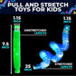 Ableys LED pop tubes sensory toys showing green and blue LED flexible tubes 7.5 inch unstretched 25 inch stretched