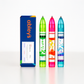 Ableys three colorful liquid motion pens with floating bubbles next to blue box liquid motion pen fidget for anxiety