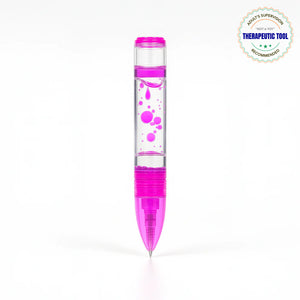 Ableys pink liquid motion pen fidget for anxiety with clear chamber and flowing droplets for sensory calm