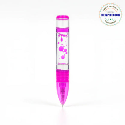 Ableys pink liquid motion pen fidget for anxiety with clear chamber and flowing droplets for sensory calm