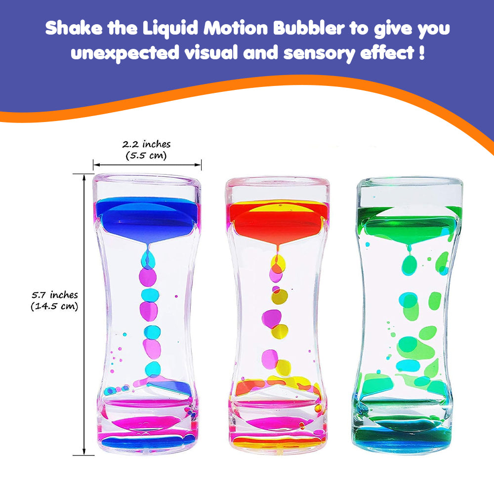 Ableys set of three colorful liquid motion timer for kids bubblers in blue red and green with 5.7 inch height and 2.2 inch width
