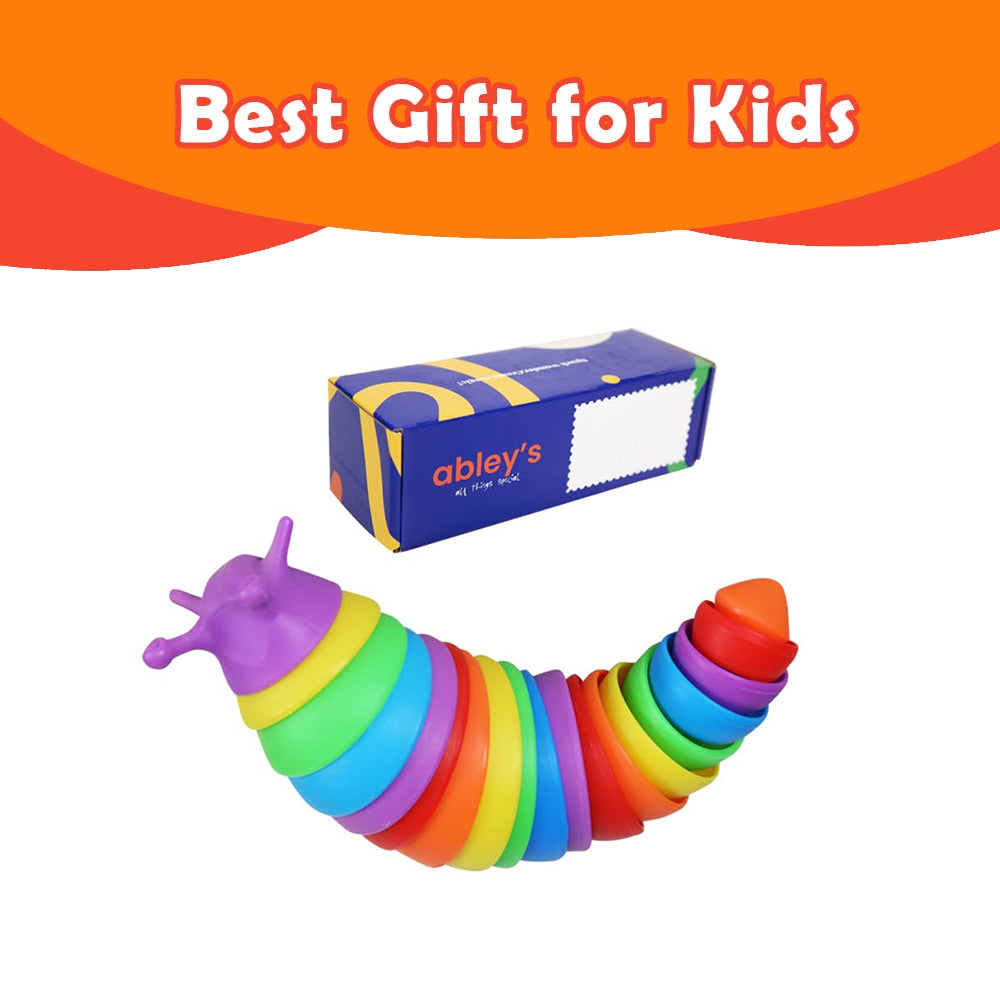 Ableys rainbow slug fidget toy colorful segmented sensory caterpillar with box gift for kids
