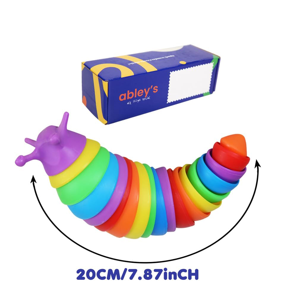Ableys rainbow slug fidget toy colorful bendable stacking caterpillar with box 20cm flexible segments
