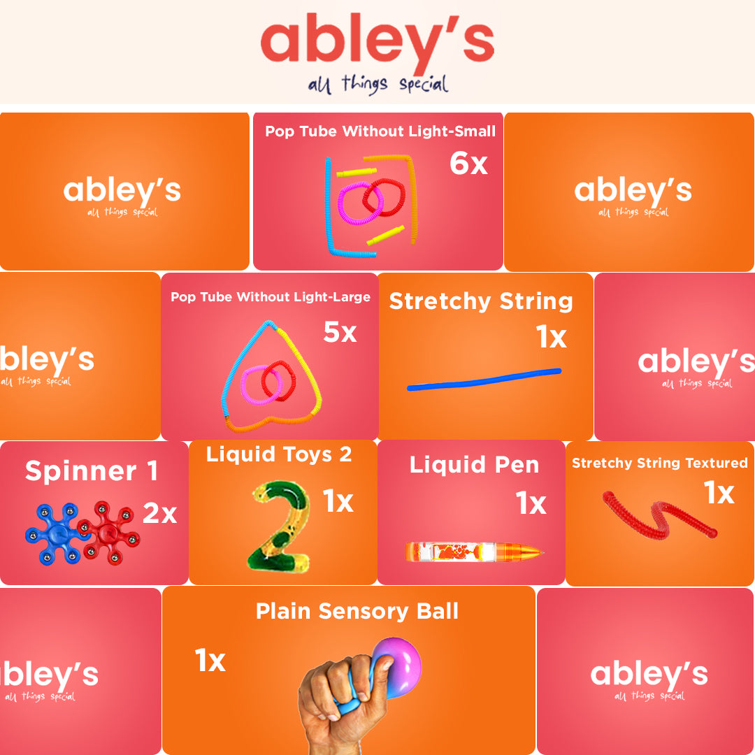 Ableys sensory fidget box for kids with pop tubes spinners liquid toys liquid pen stretchy strings sensory ball