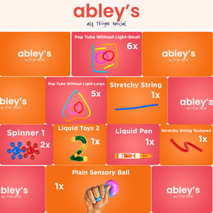 Ableys sensory fidget box for kids with pop tubes spinners liquid toys liquid pen stretchy strings sensory ball
