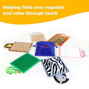 Ableys sensory mat for kids set of textured animal touch pads with carry pouch for calming play