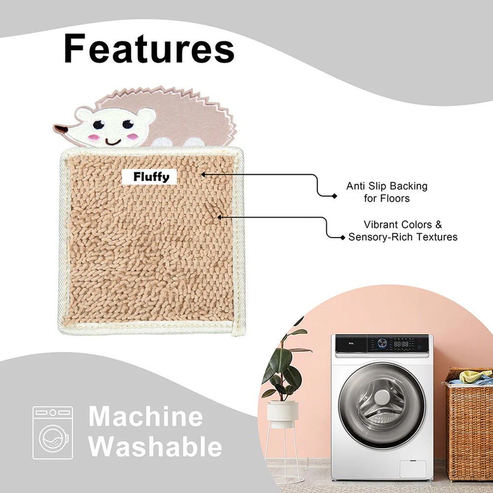Ableys fluffy beige sensory mat for kids with anti slip backing, vibrant sensory rich textures, machine washable