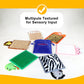 Ableys sensory mat for kids set of multiple textured animal shaped tactile pads with blue storage bag