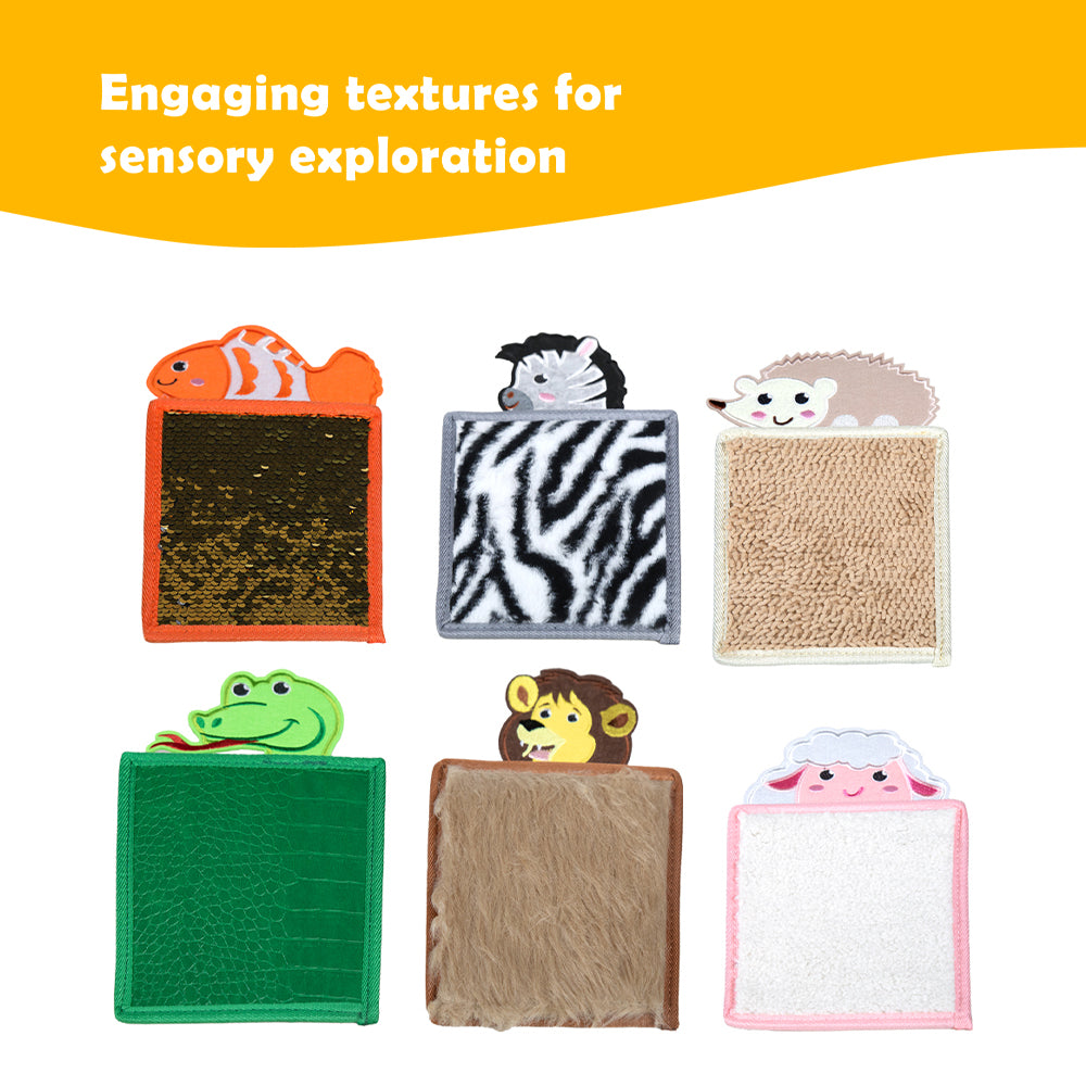 Ableys sensory mat for kids set six animal texture squares with fish zebra hedgehog frog lion sheep