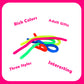 Ableys colorful neon stretchy fidget strings for anxiety relief showing pink green blue and red tactile tubes