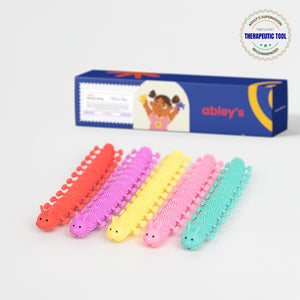 Ableys colorful caterpillar stretchy fidget strings for kids in red pink yellow mint with box