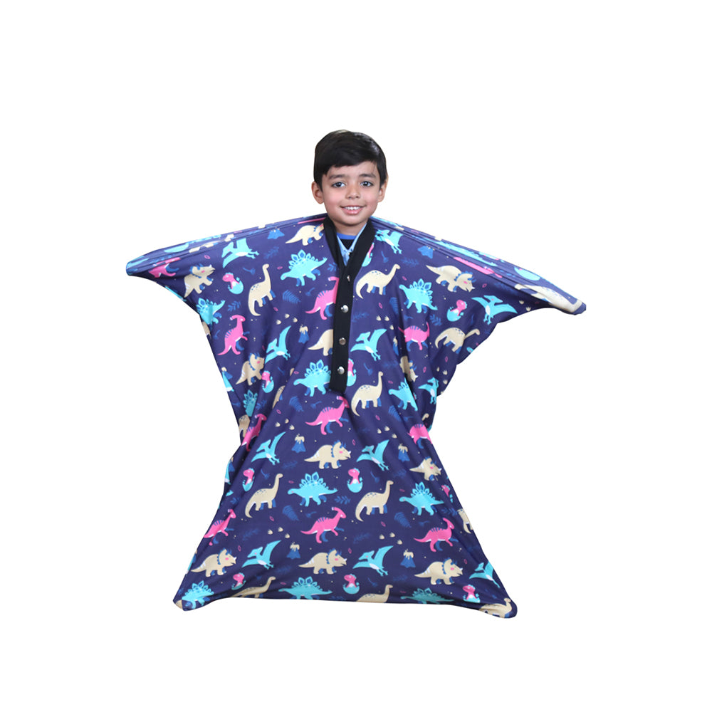 Ableys Jurassic Park sensory body sock navy dinosaur print with front zipper for calming sensory input