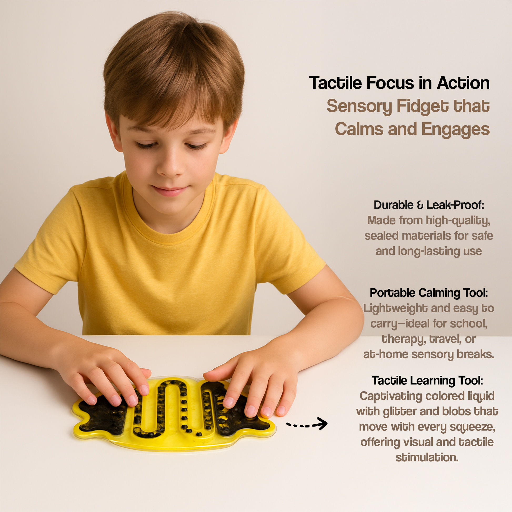 Ableys sensory fidget pad for anxiety yellow tactile liquid pad with channels used by child to calm