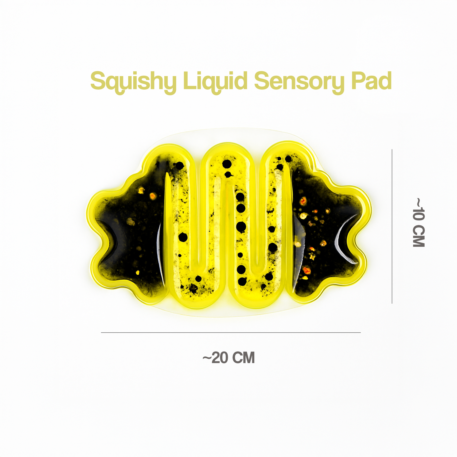 Ableys yellow squishy liquid sensory pad with black glitter bubbles and tactile grooves sensory fidget pad for anxiety