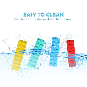 Ableys chewable necklace for kids silicone sensory fidget bars in yellow aqua blue red shown with water splash easy to clean