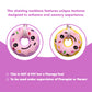 Ableys donut silicone chewable necklaces for sensory needs pink and yellow smiling teether pair on purple background