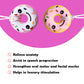 Two donut shaped pastel silicone chewable necklaces for sensory needs on white cords with sprinkle details